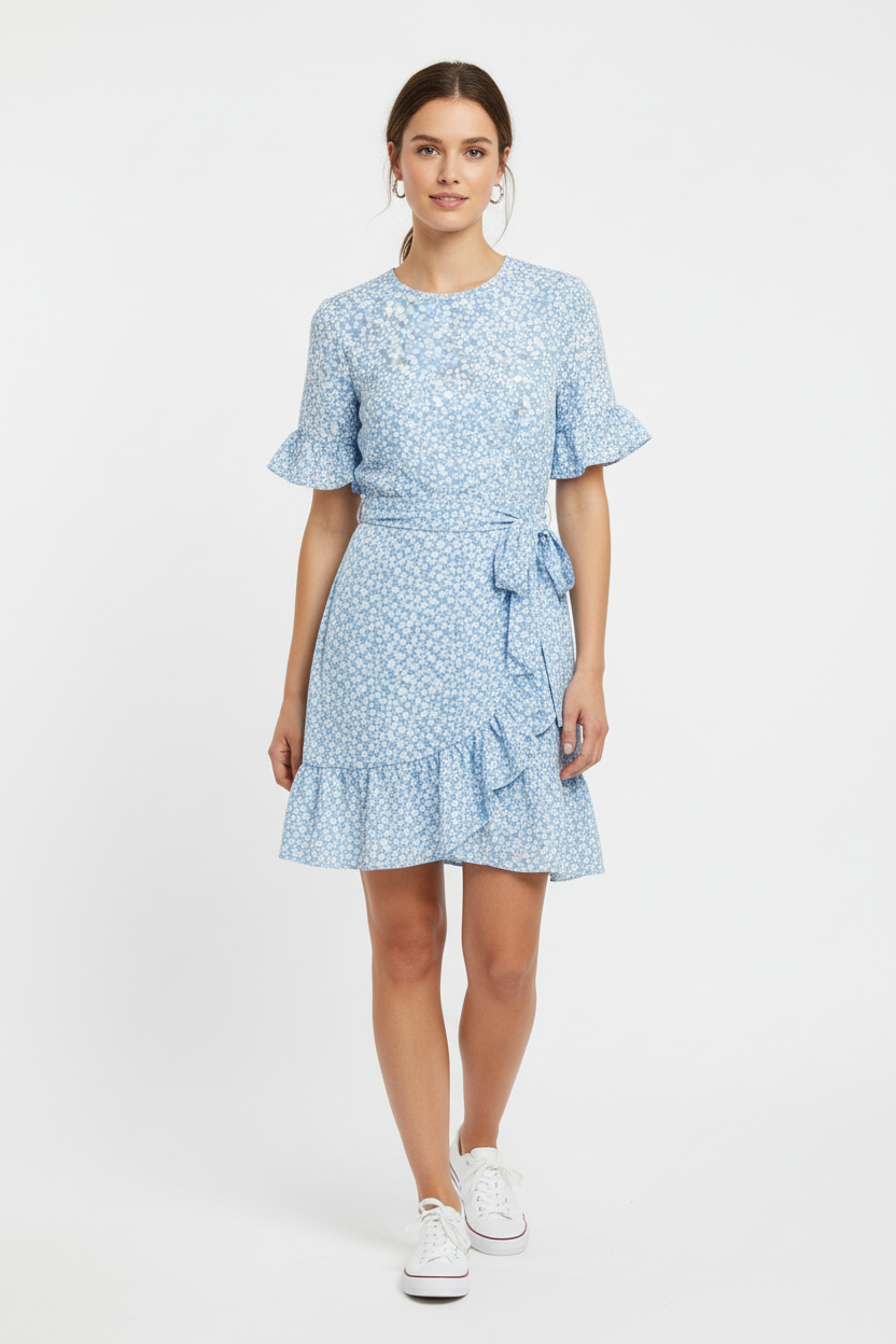 HENNA 2/4 O-NECK SHORT DRESS